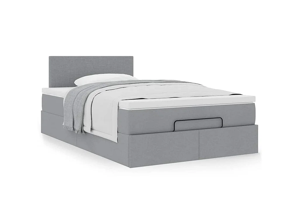 Cama otomana con colchón gris claro 120x190 cm tela