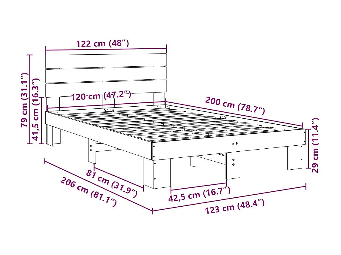 Cadre de lit avec tête de lit sans matelas 120x200 cm