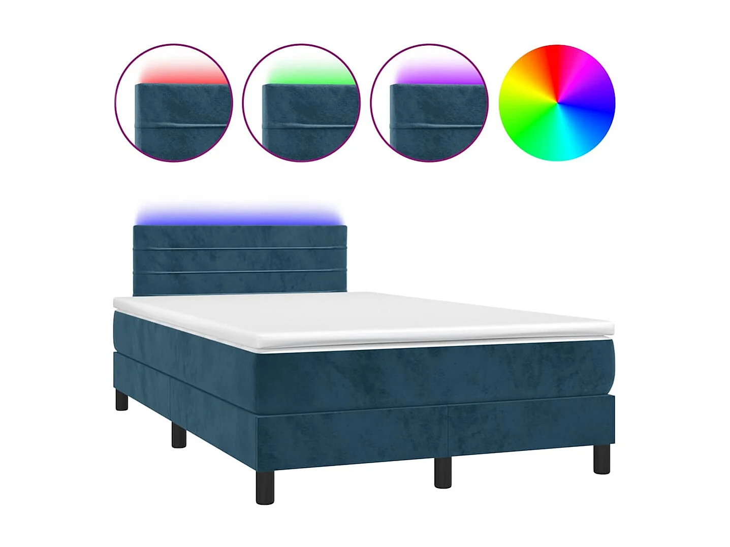 Cama box spring colchón y LED terciopelo azul oscuro 120x190 cm