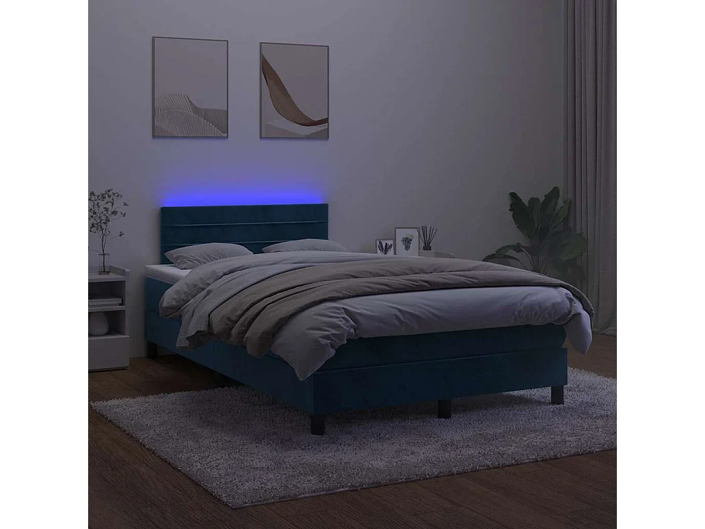 Cama box spring colchón y LED terciopelo azul oscuro 120x190 cm