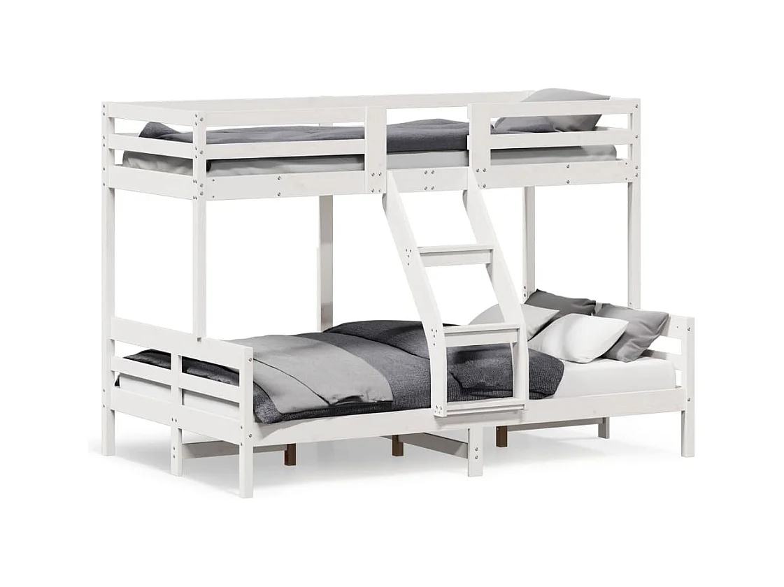 Letto a Castello 80x200/120x200cm Bianco Legno Massello di Pino