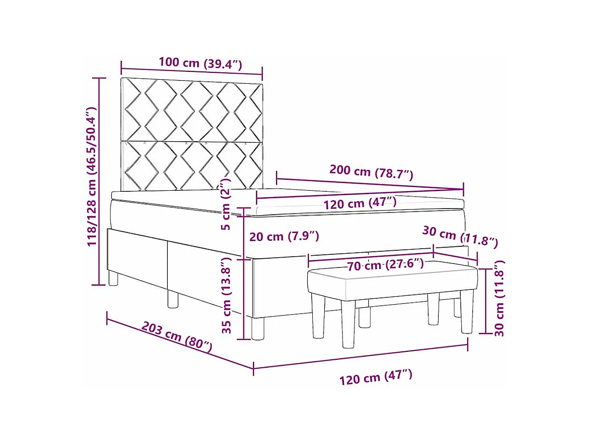 Boxspring bed met matras Donkergrijs 120 x 200 cm Fluweel