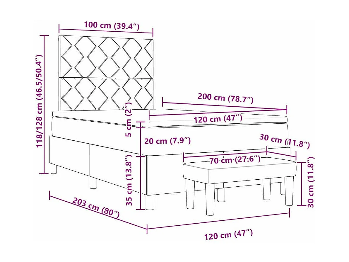 Lit à ressorts avec matelas Gris foncé 120 x 200 cm Velours