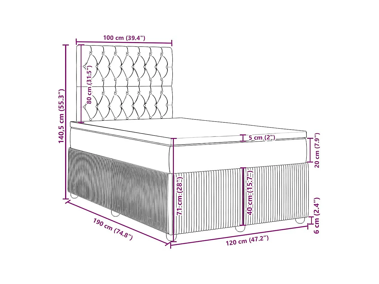 Sommier à lattes de lit avec matelas noir 120x190 cm velours