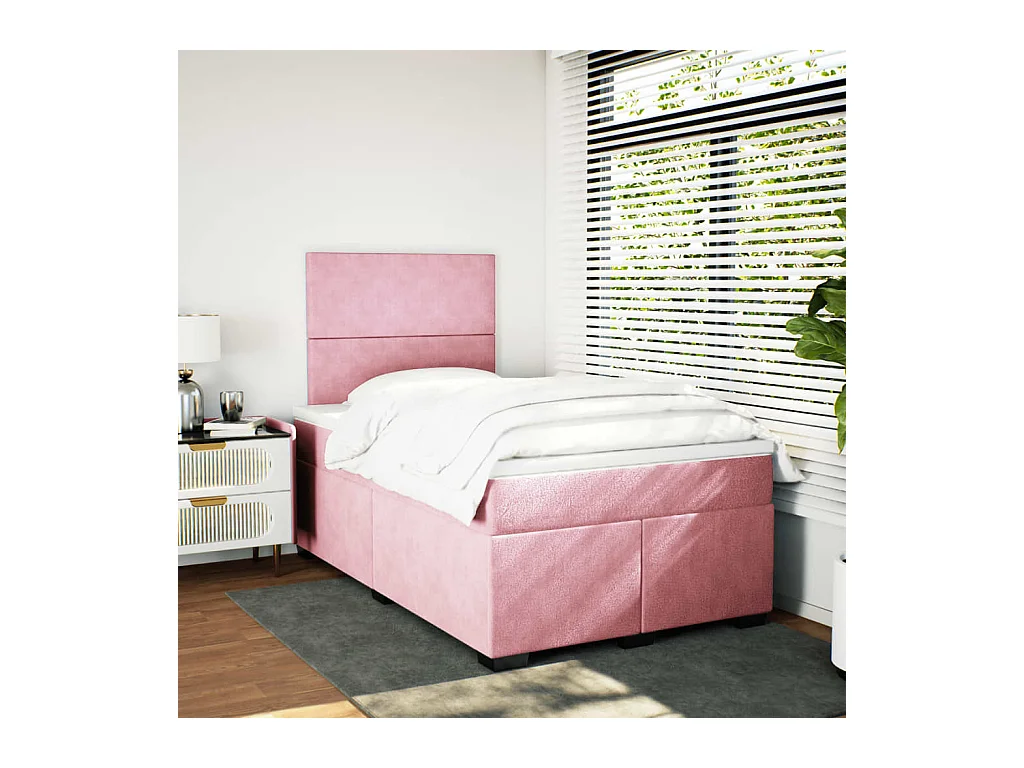 Sommier à lattes de lit avec matelas rose 120x190 cm velours