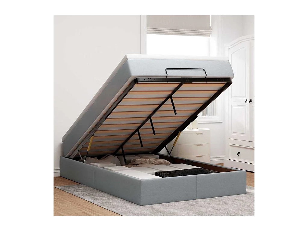 Ottoman-Bett mit Matratze Hellgrau 120x200 cm Stoff