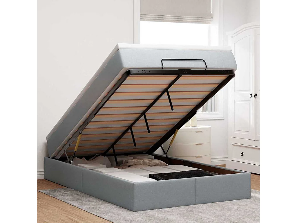 Cadre de lit ottoman et matelas gris clair 120x200 cm tissu