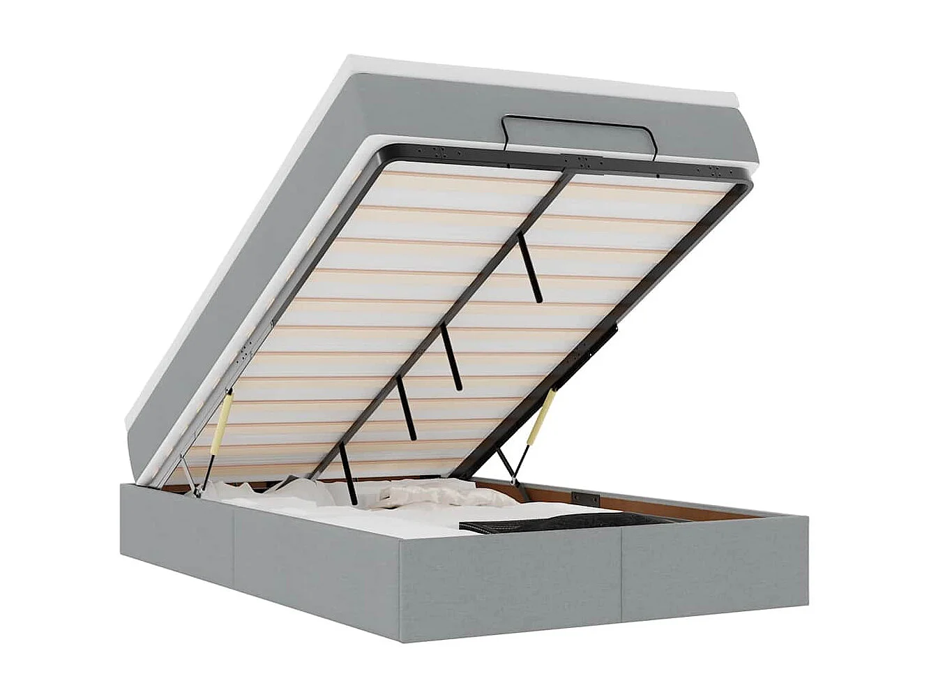 Cadre de lit ottoman et matelas gris clair 120x200 cm tissu