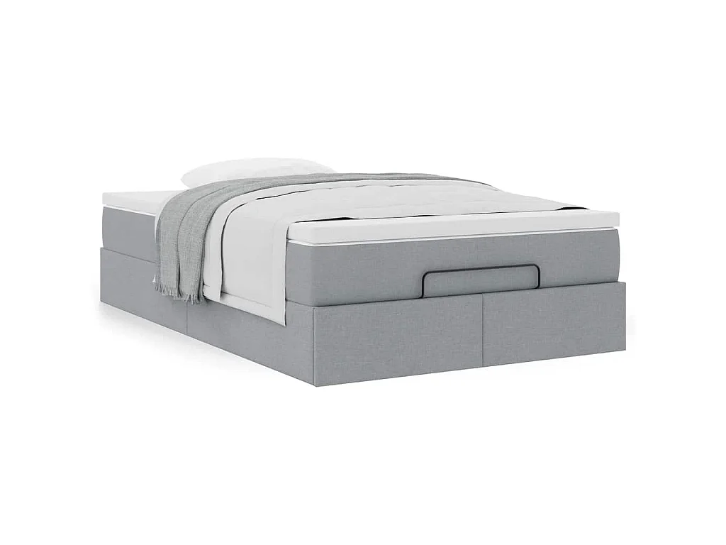 Ottoman-Bett mit Matratze Hellgrau 120x200 cm Stoff