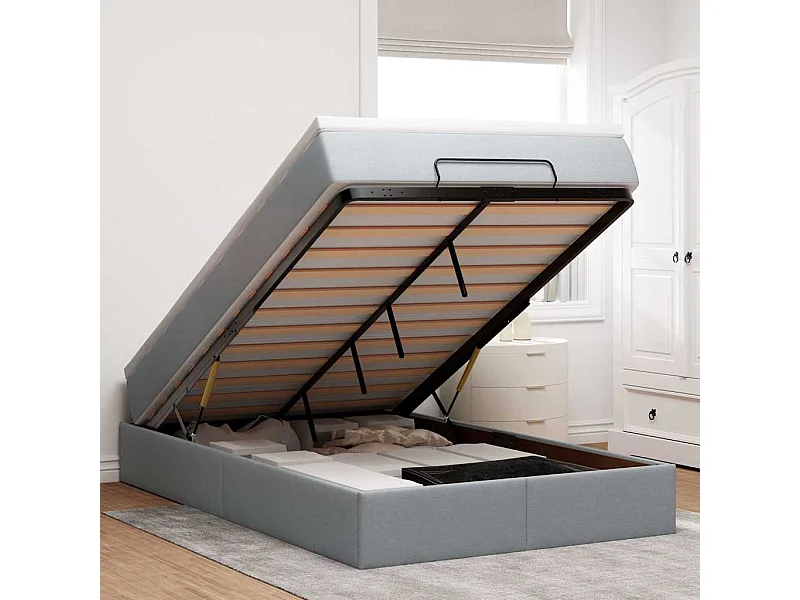 Cadre de lit ottoman et matelas gris clair 120x200 cm tissu