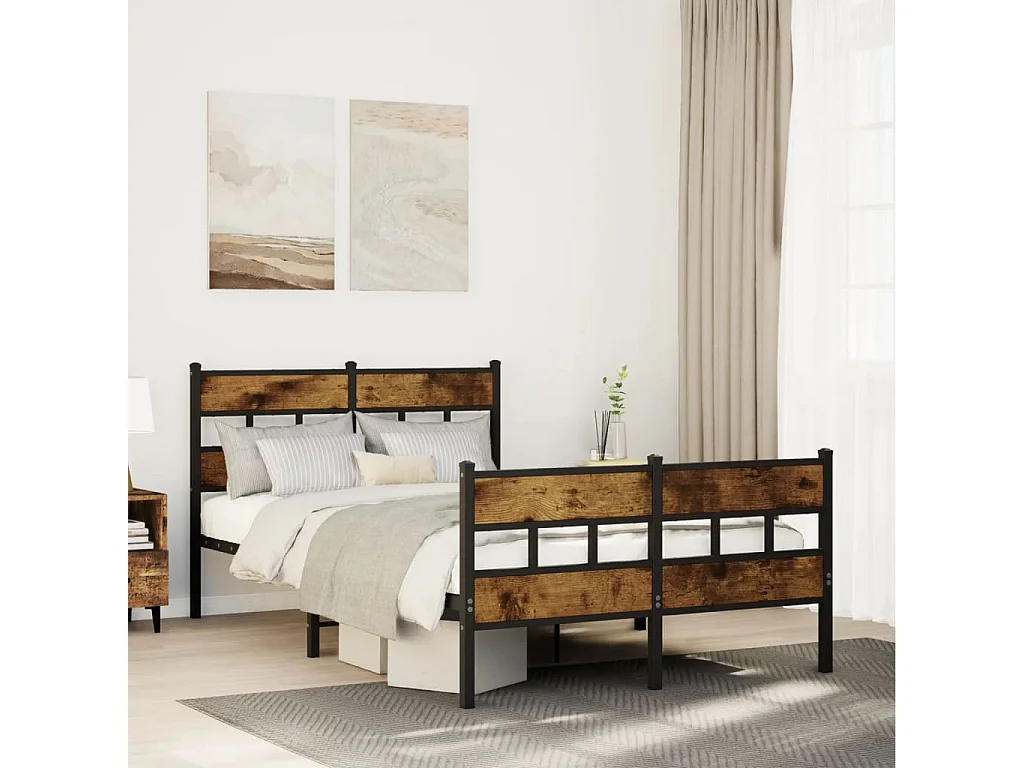 Cadre de lit en métal sans matelas chêne fumé 120x190 cm
