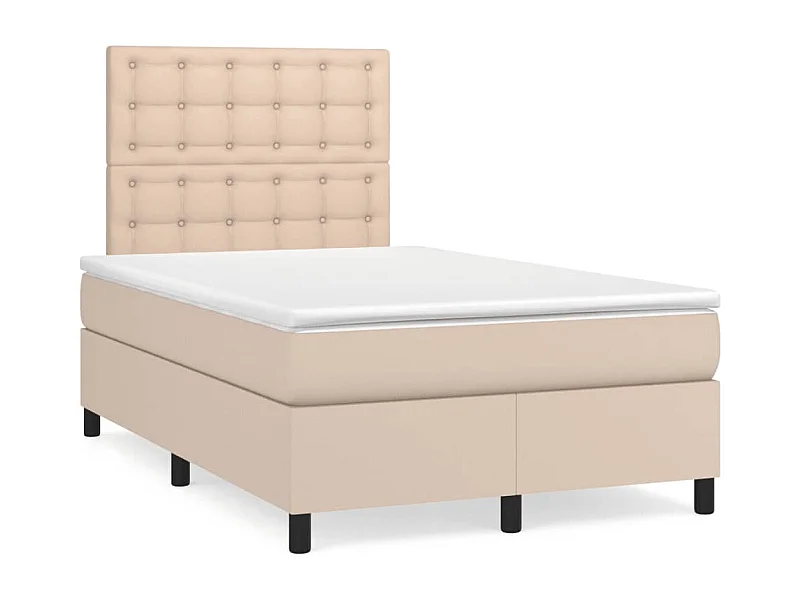 Cama boxspring c/ colchão 120x190cm couro artificial cappuccino