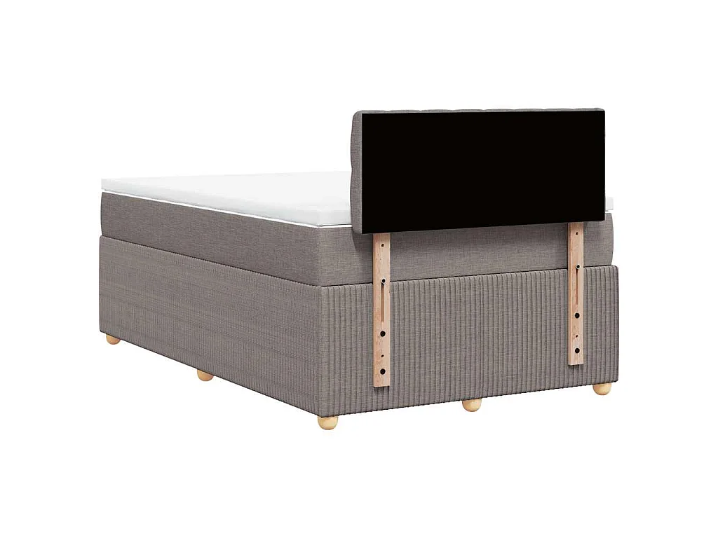 Cama box spring con colchón tela gris taupe 120x190 cm