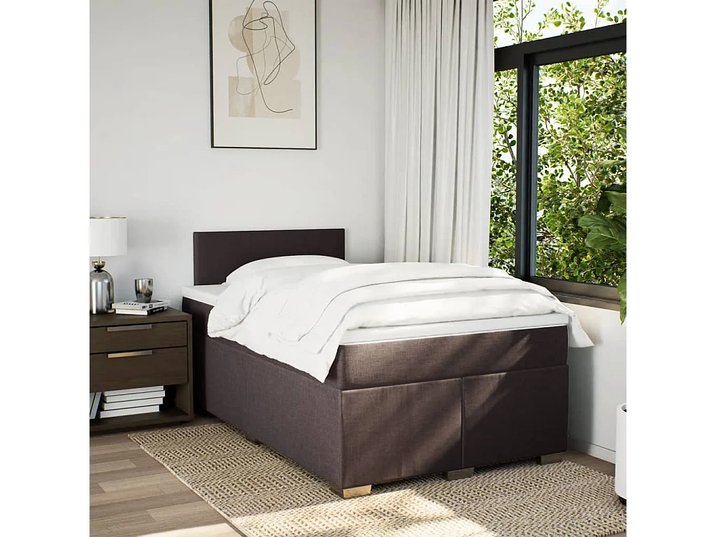 Cama box spring con colchón tela marrón oscuro 120x200 cm