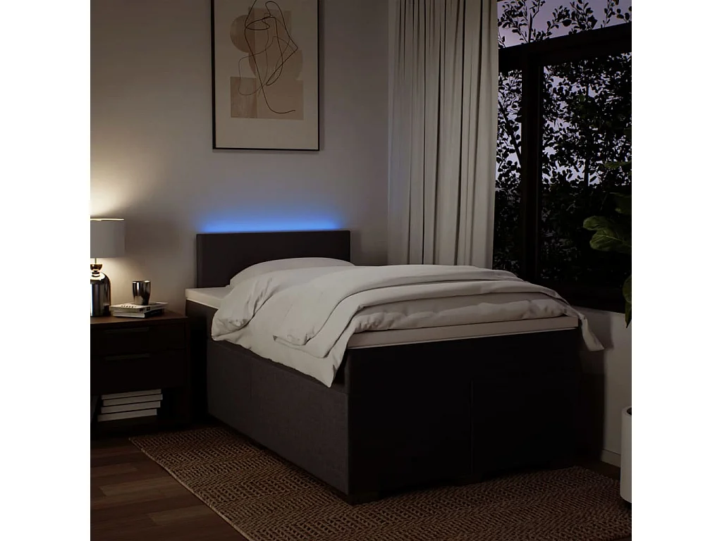 Cama box spring con colchón tela marrón oscuro 120x200 cm