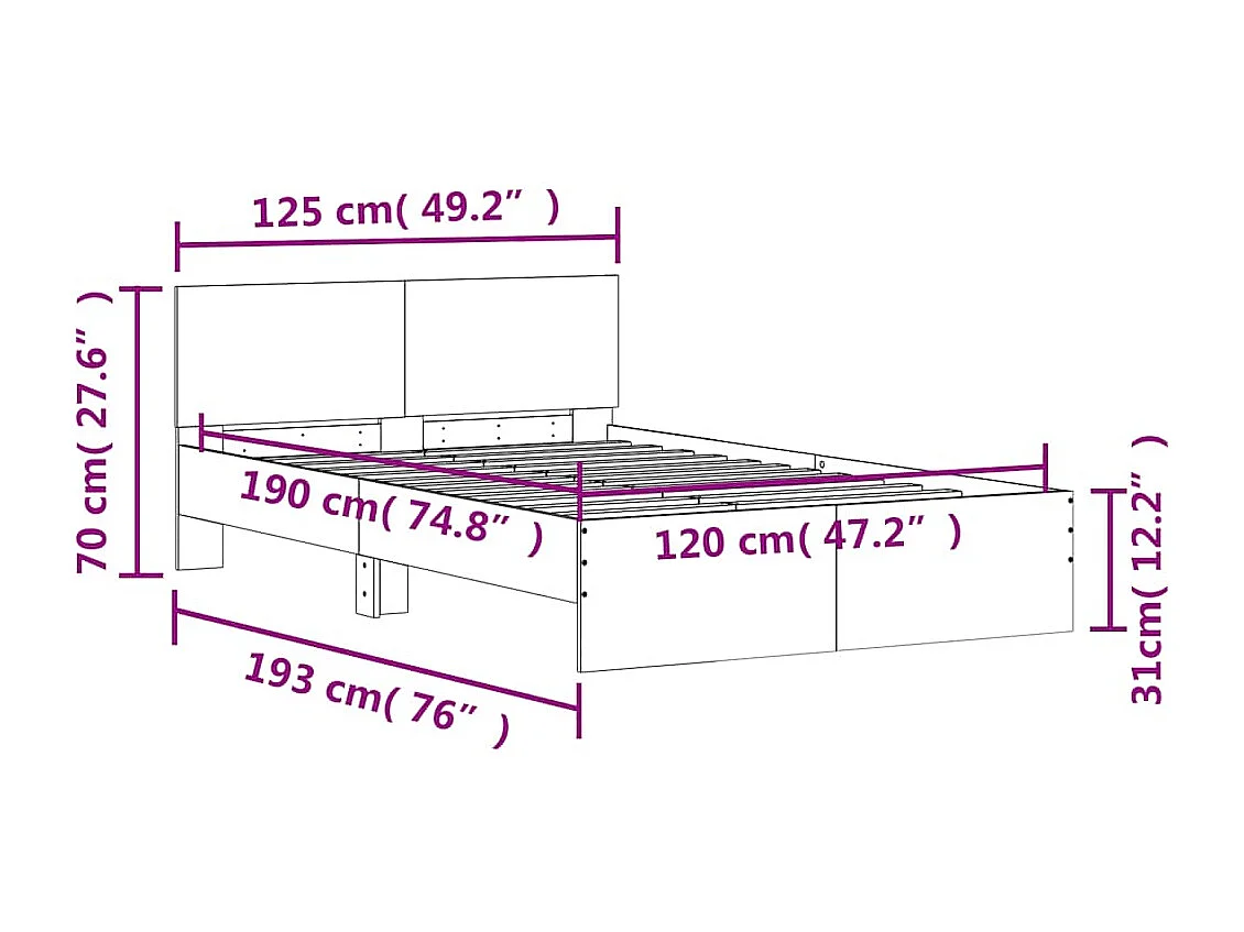 Cadre de lit avec tête de lit et LED gris béton 120x190 cm