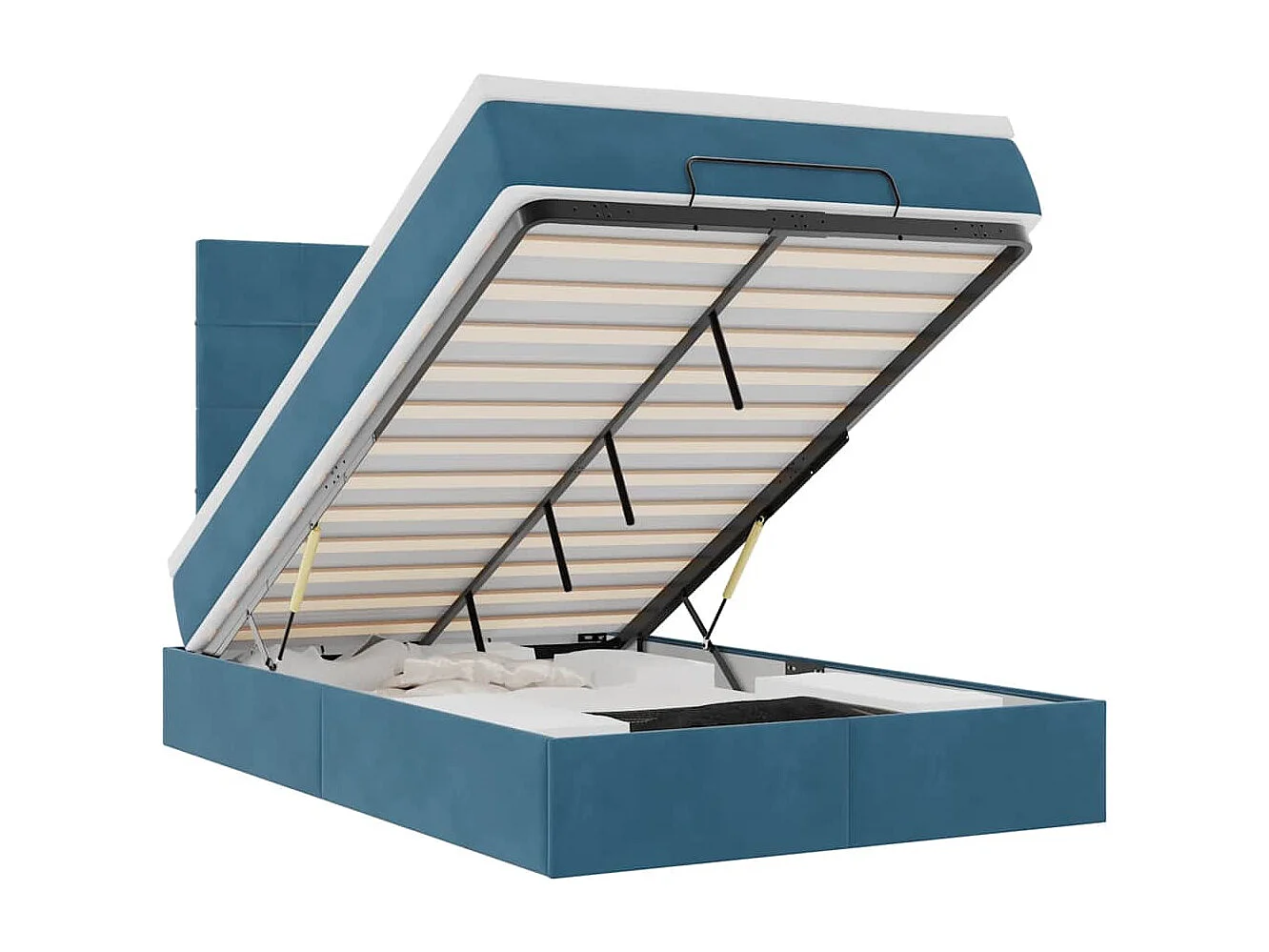 Estrutura cama otomana colchões 120x200cm veludo azul escuro