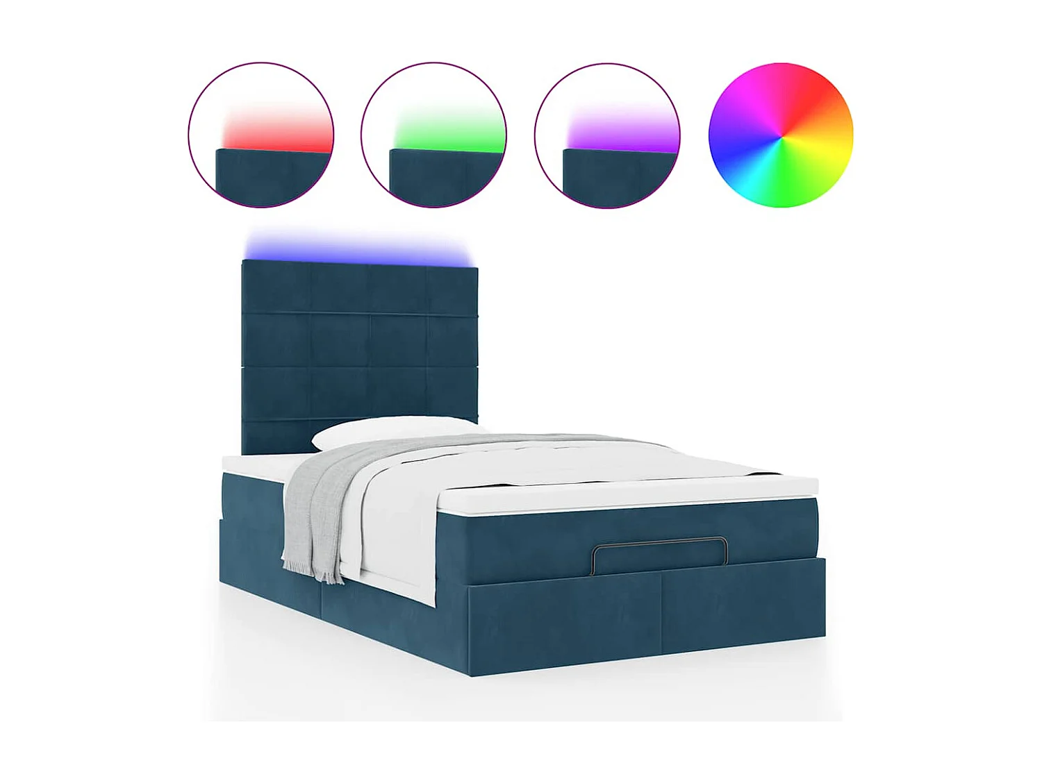 Estructura de cama otomana colchones terciopelo azul oscuro