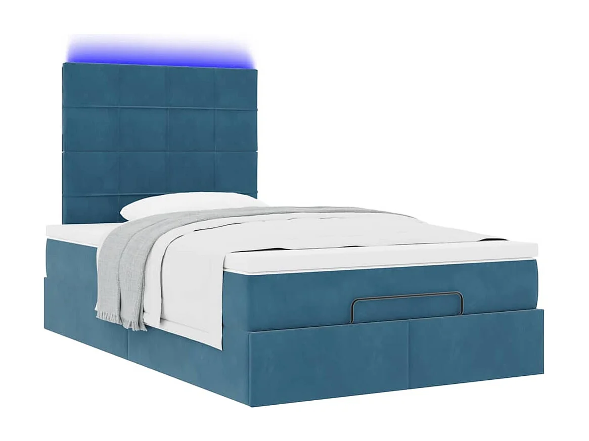 Estructura de cama otomana colchones terciopelo azul oscuro