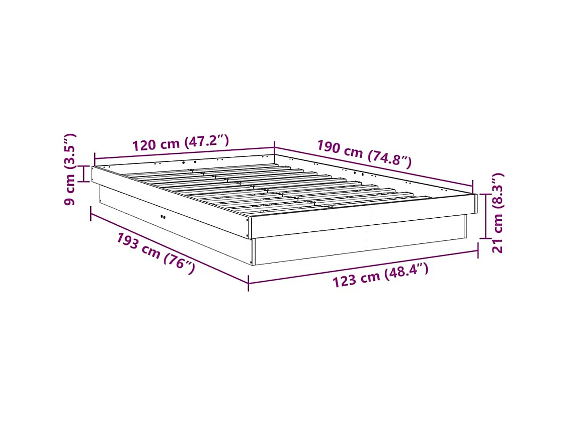Cadre de lit sans matelas 120x190 cm bois massif de chêne