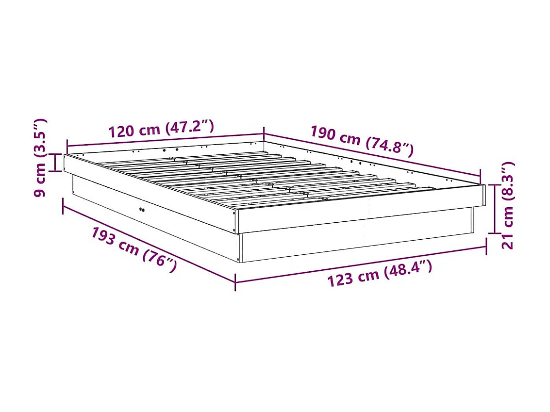Cadre de lit sans matelas 120x190 cm bois massif de chêne