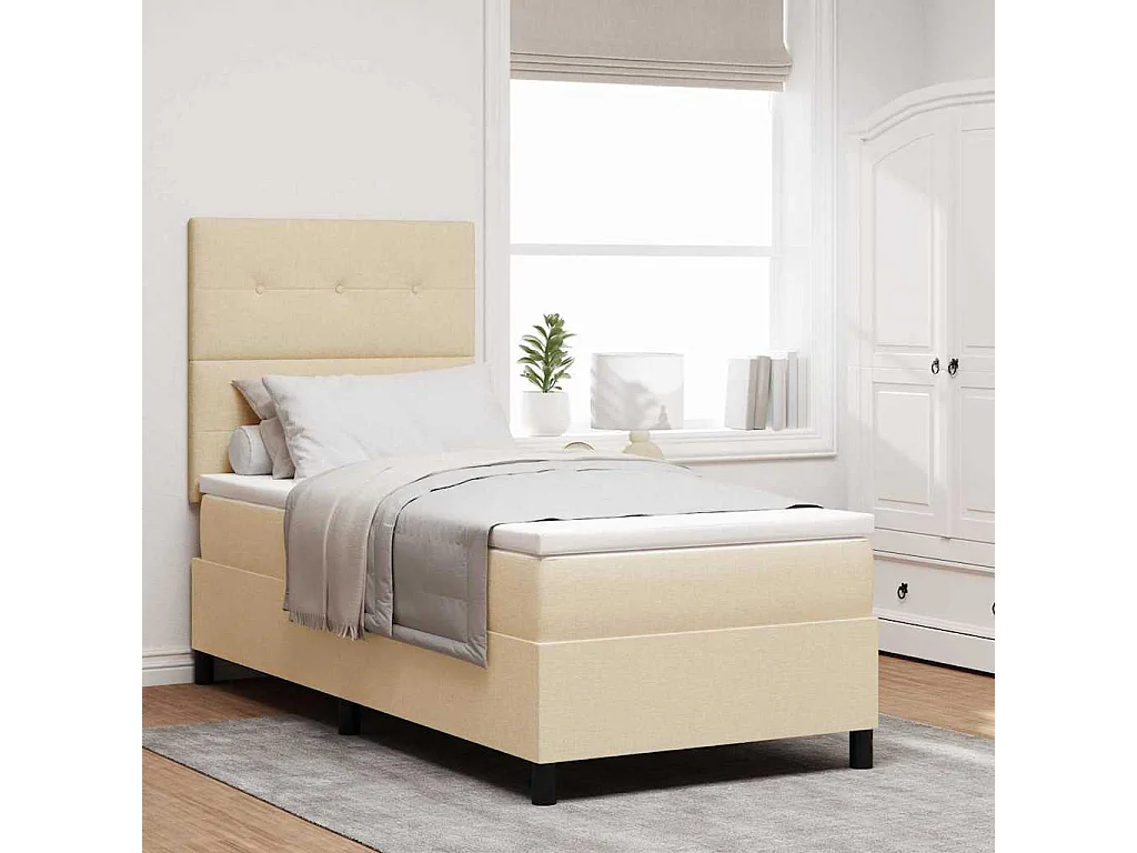 Letto a molle con testiera Crema 100 x 200 cm Tessuto