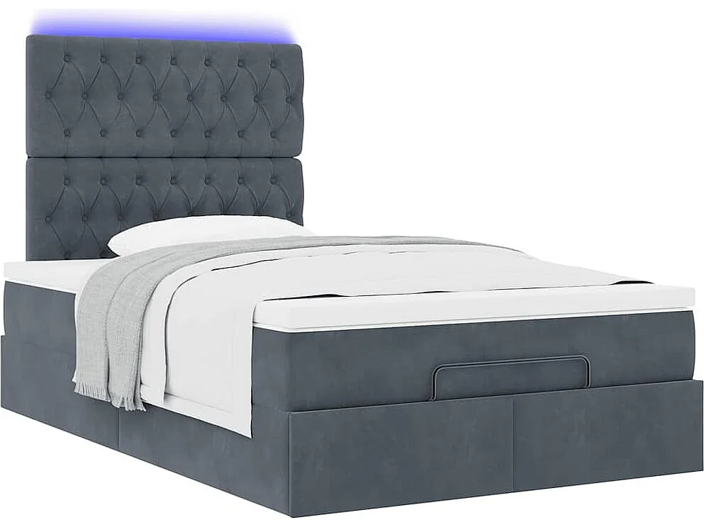 Cadre de lit ottoman et matelas gris foncé 120x200 cm velours