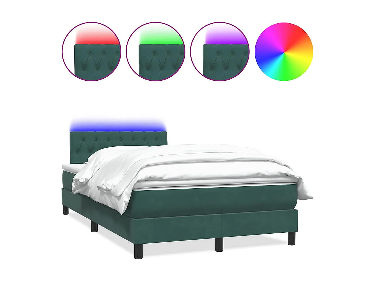 Cama box spring c/ colchão e LED 120x220 cm veludo verde-escuro