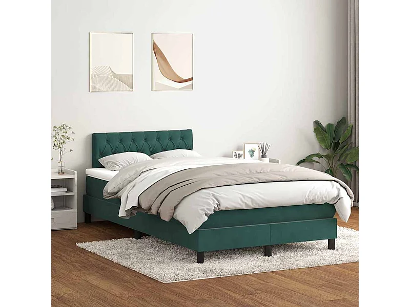 Cama box spring c/ colchão e LED 120x220 cm veludo verde-escuro