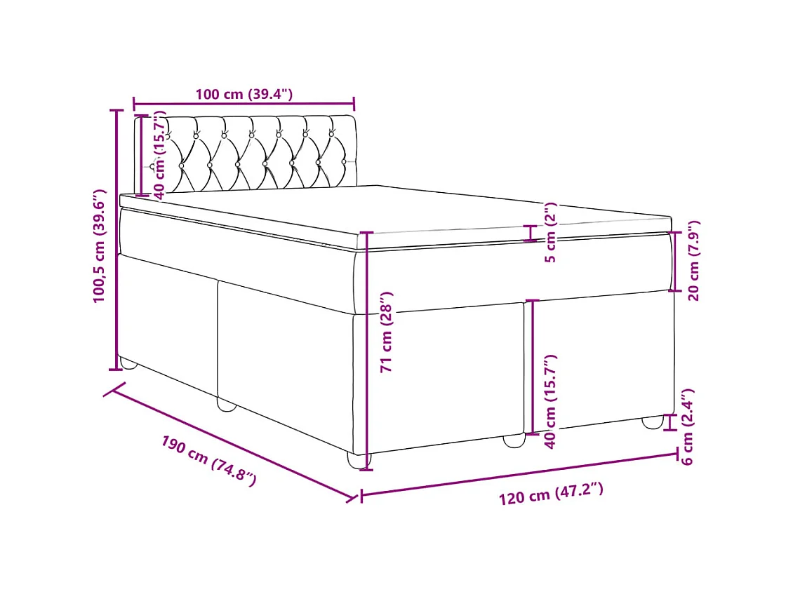 Cama boxspring com colchão 120x190 cm tecido cor creme