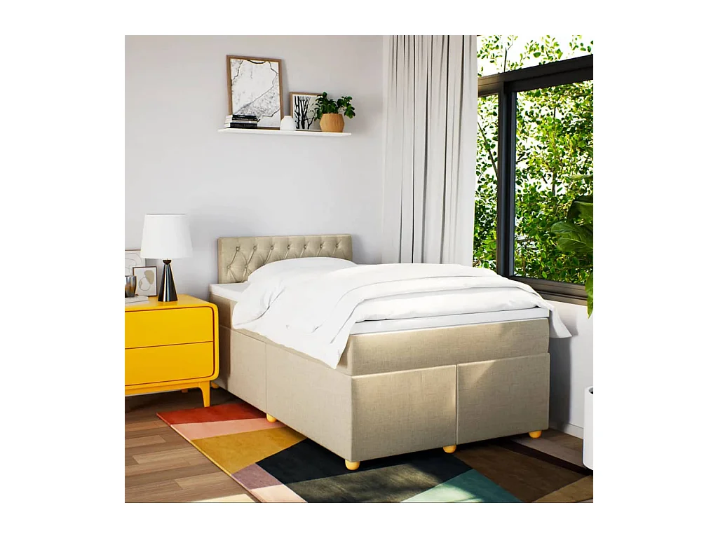 Cama boxspring com colchão 120x190 cm tecido cor creme