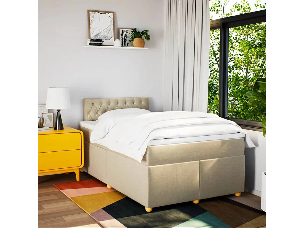 Cama boxspring com colchão 120x190 cm tecido cor creme