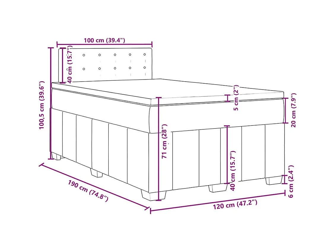 Cama boxspring com colchão 120x190 cm tecido azul