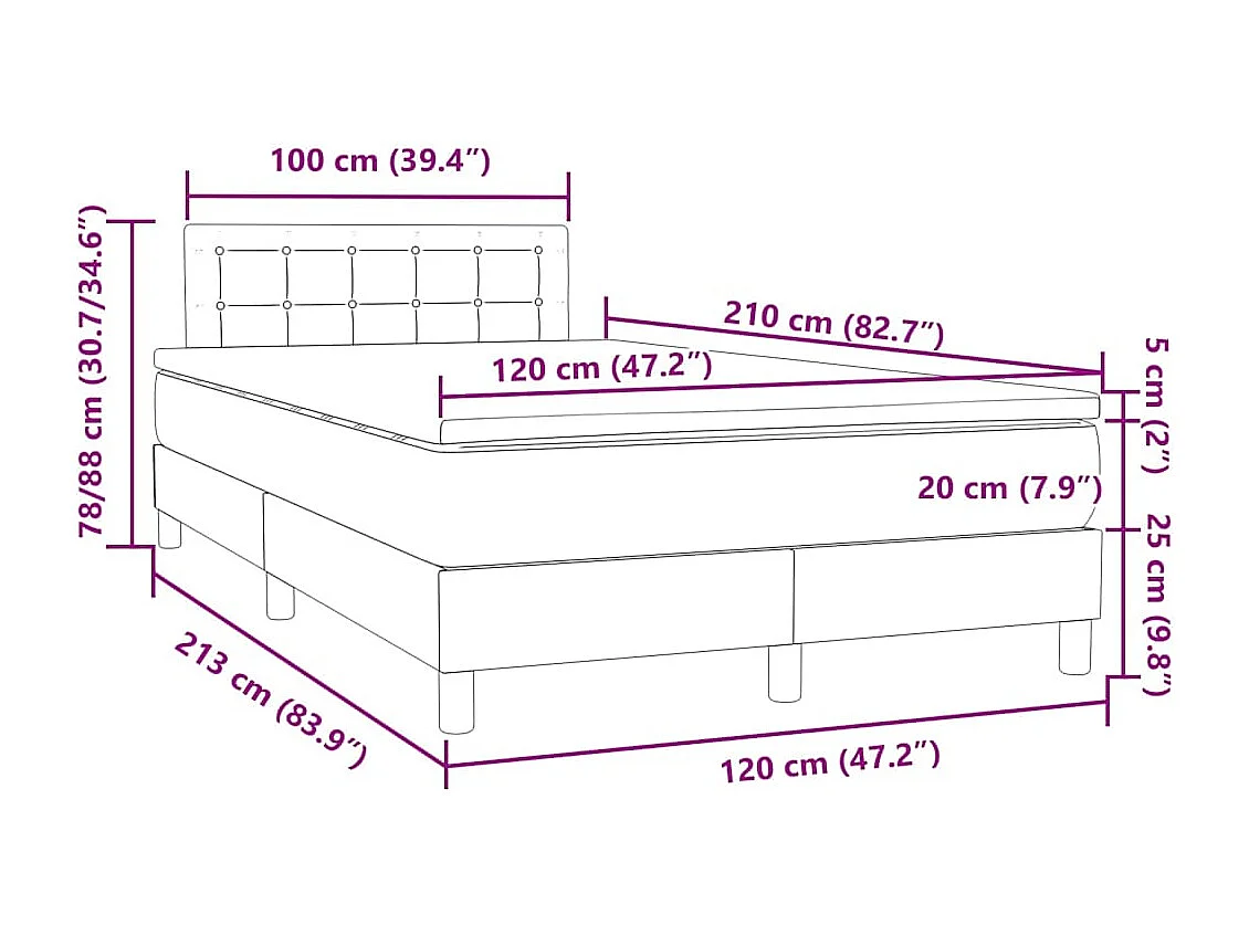 Boxspringbett mit Matratze & LED Dunkelgrau 120x210 cm Samt