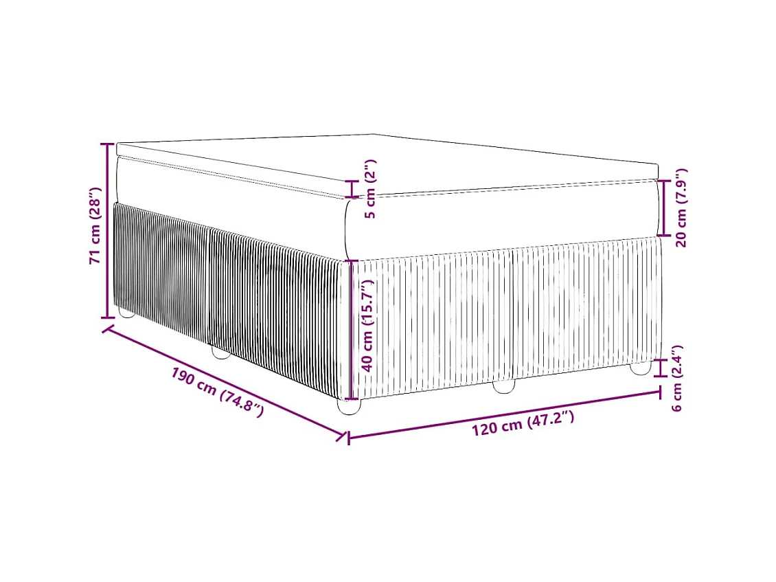 Sommier à lattes de lit et matelas gris clair 120x190cm velours
