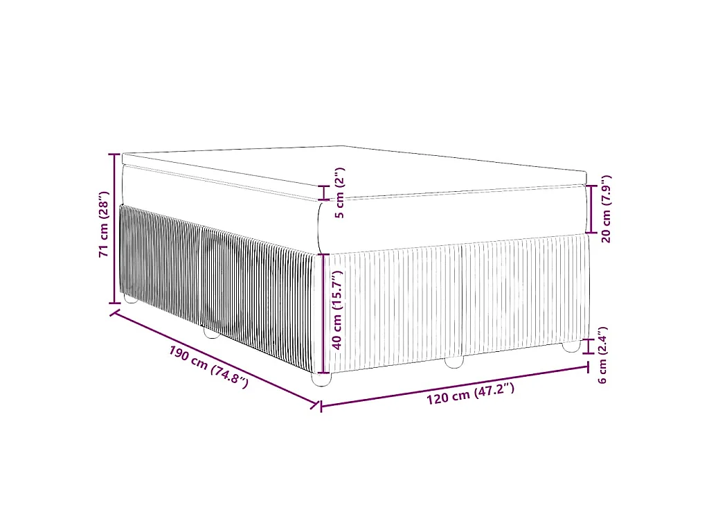 Cama box spring con colchón terciopelo gris claro 120x190 cm