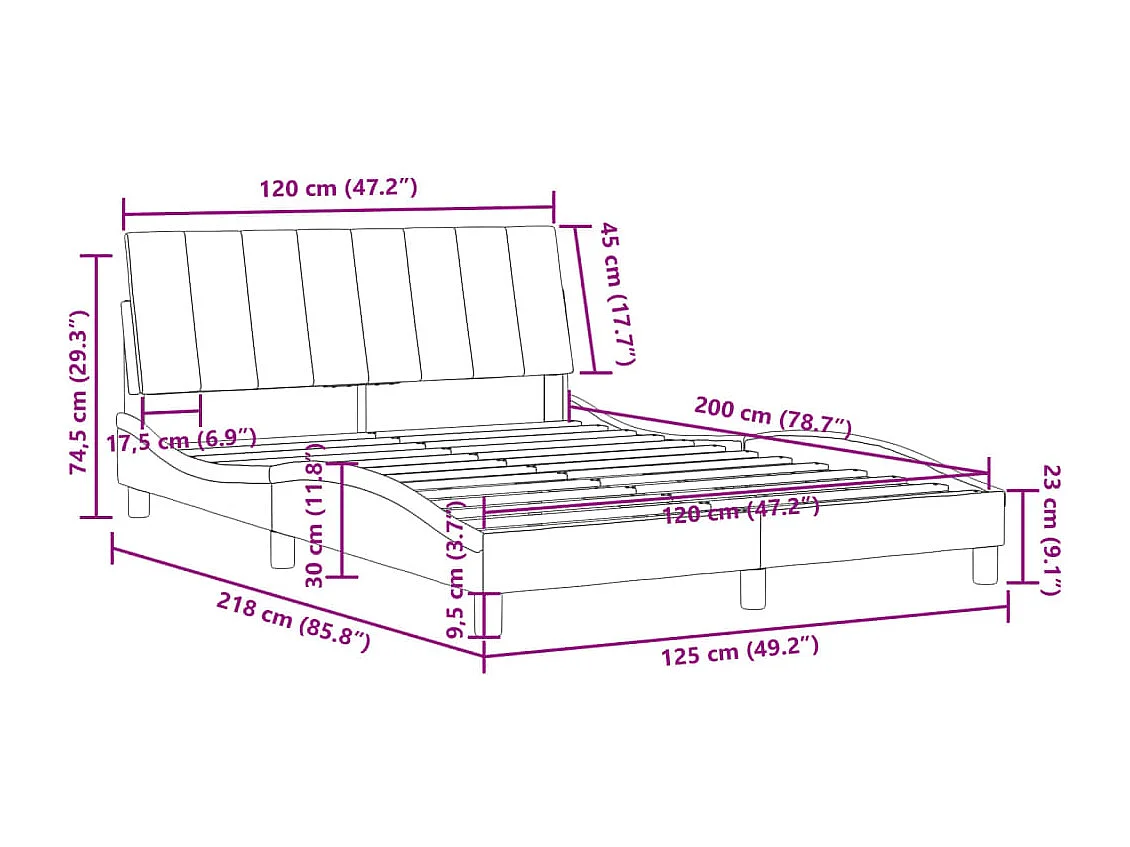 Cadre de lit sans matelas Hanko noir 120x200 cm velours