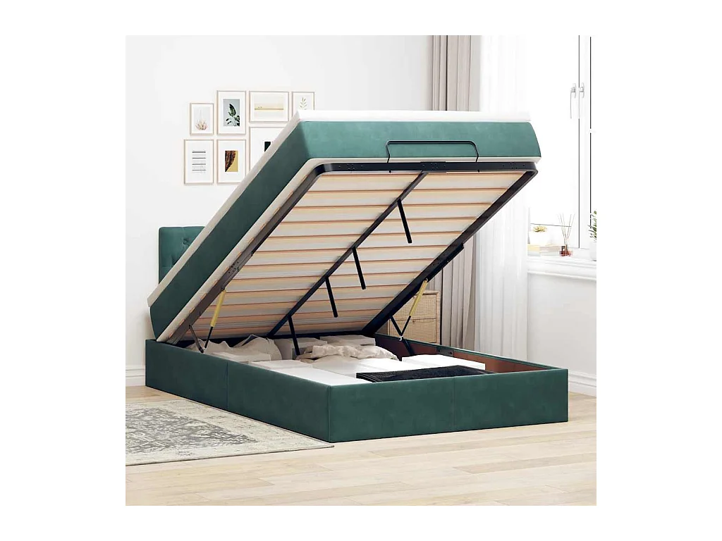 Cadre de lit ottoman avec matelas vert foncé 120x200 cm velours