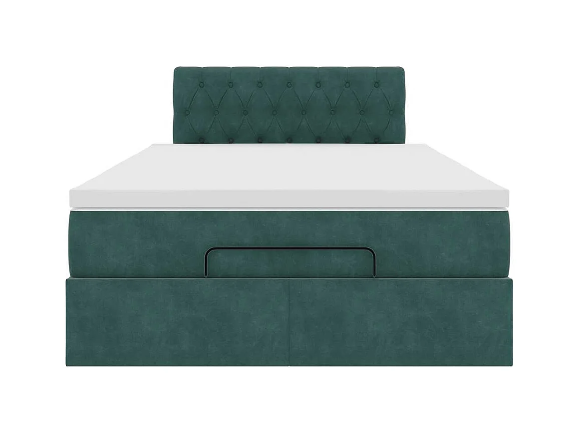 Cadre de lit ottoman avec matelas vert foncé 120x200 cm velours