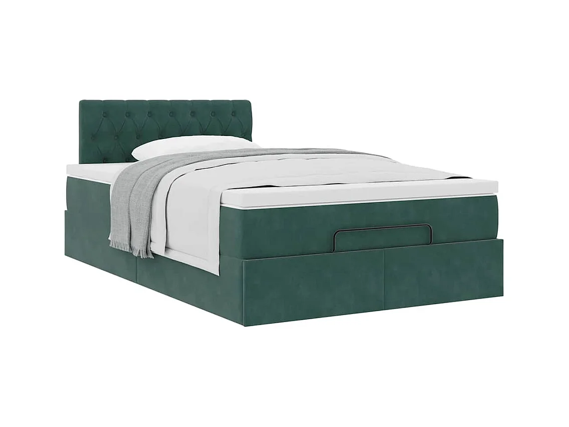 Cadre de lit ottoman avec matelas vert foncé 120x200 cm velours