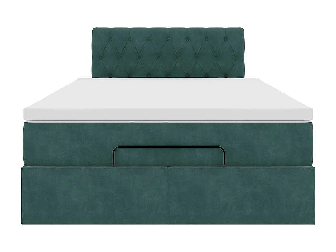 Cadre de lit ottoman avec matelas vert foncé 120x200 cm velours