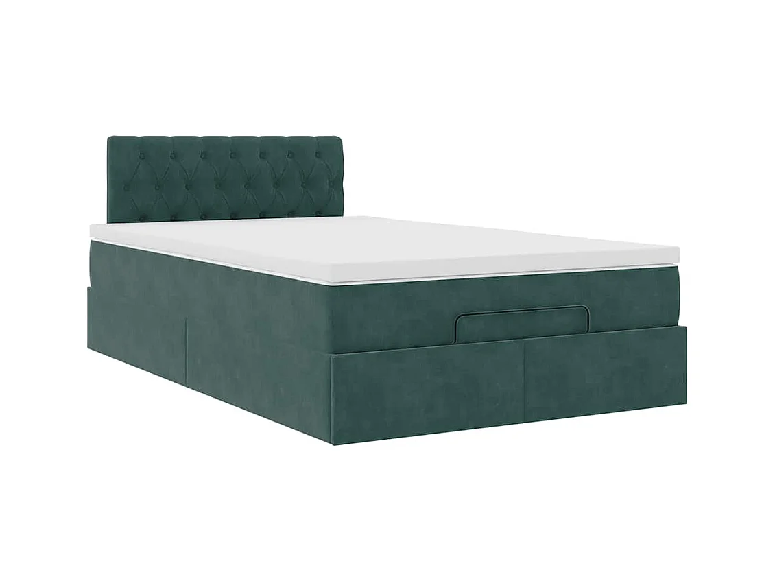 Cadre de lit ottoman avec matelas vert foncé 120x200 cm velours