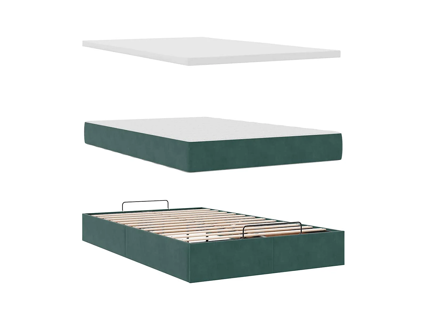 Cadre de lit ottoman avec matelas vert foncé 120x200 cm velours