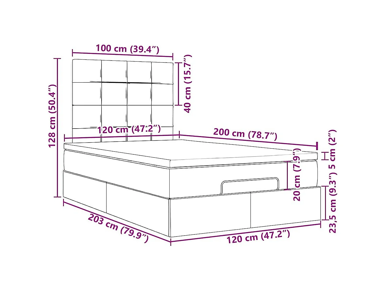 Struttura Letto Pouf con Materassi 120x200 cm Velluto