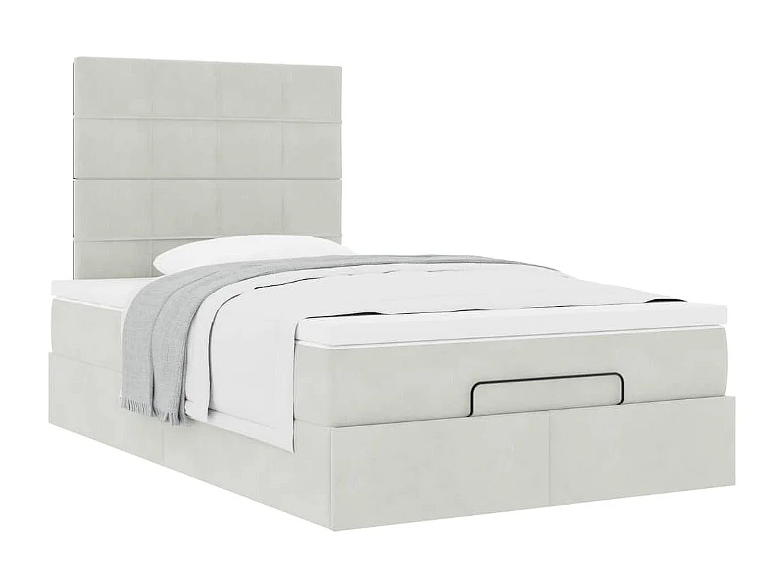 Cadre de lit ottoman et matelas gris clair 120x200 cm velours