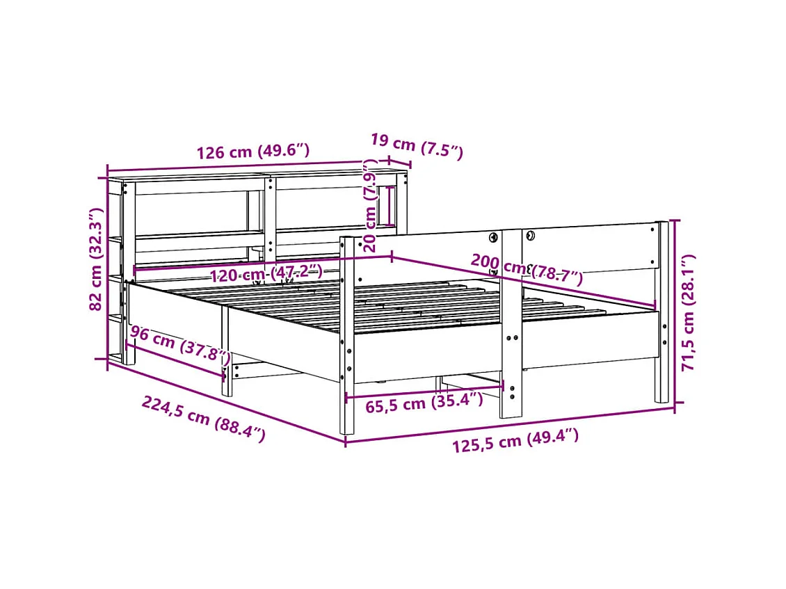 Cadre de lit sans matelas blanc 120x200 cm bois de pin massif