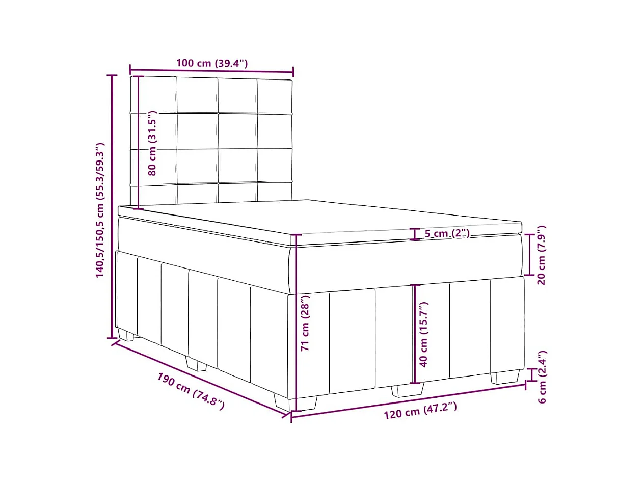 Cama boxspring com colchão 120x190 cm tecido castanho-escuro