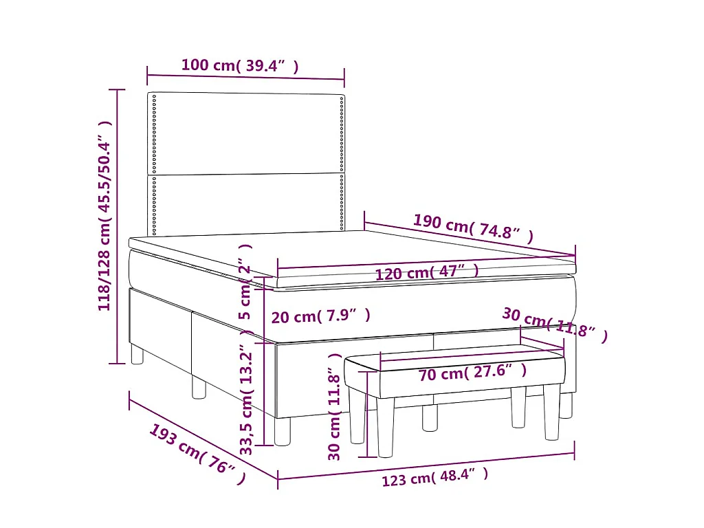 Boxspring met matras stof blauw 120x190 cm
