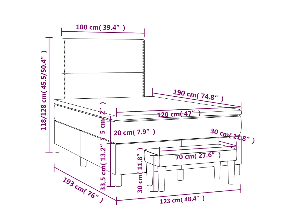 Boxspring met matras stof blauw 120x190 cm
