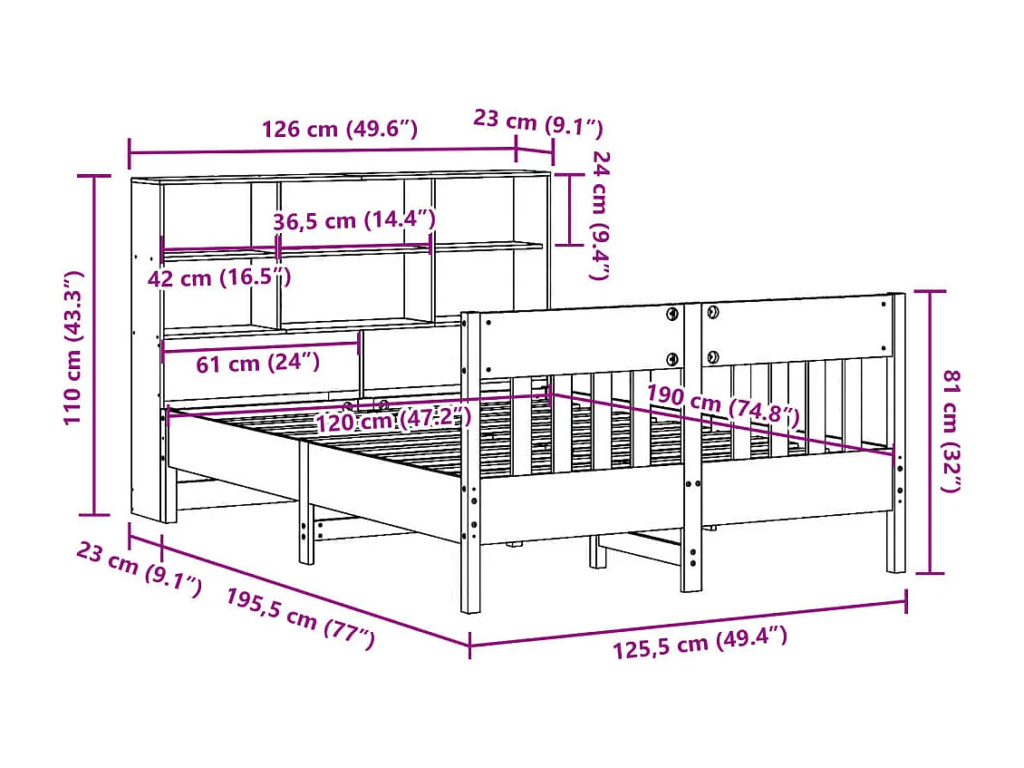 Letto senza Materasso Bianco 120x190 cm Legno Massello di Pino